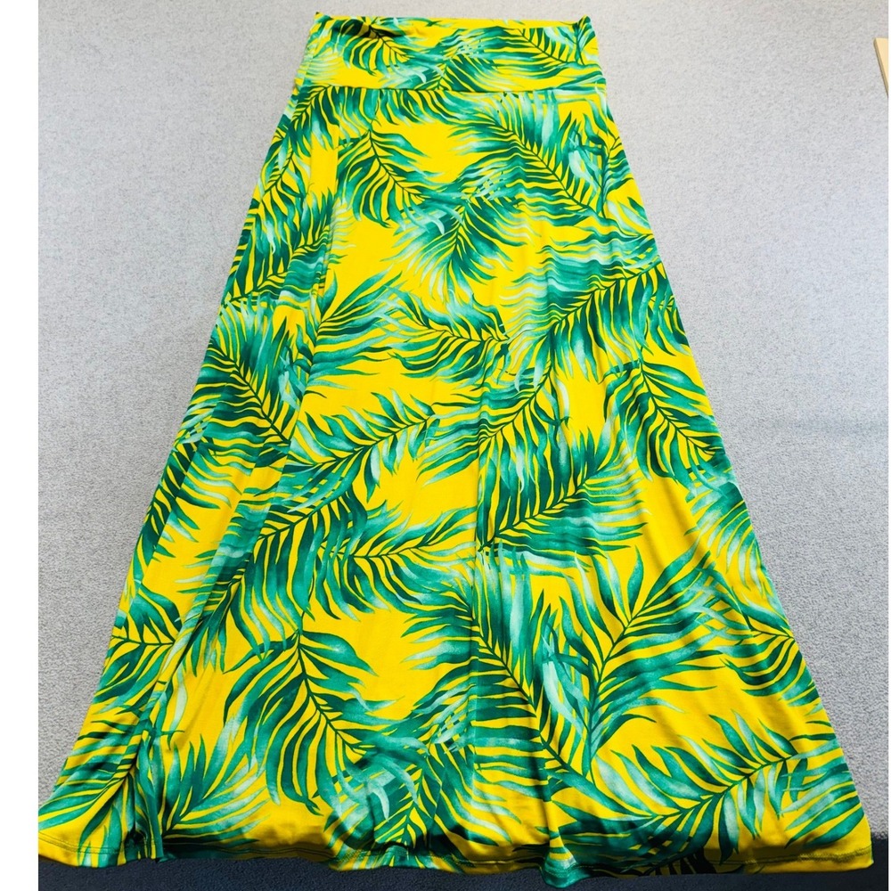 Urban K Maxi Skirt Womens XL Yellow Green Tropical Palm Leaf Print Made USA